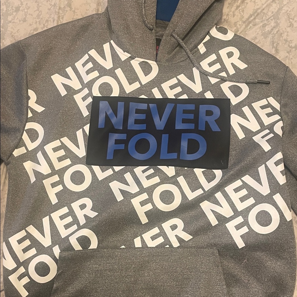 Gray and White 'Never Fold' Hoodie